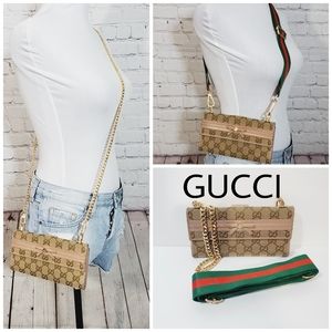 GUCCI authentic GG canvas leather long Bow wallet